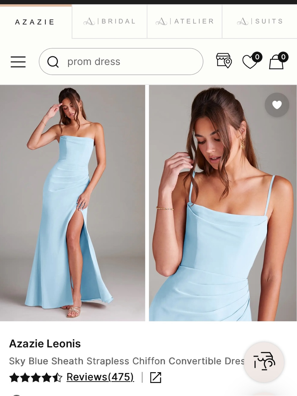 Azazie Sky Blue Strapless Sheath Gown with High Slit
